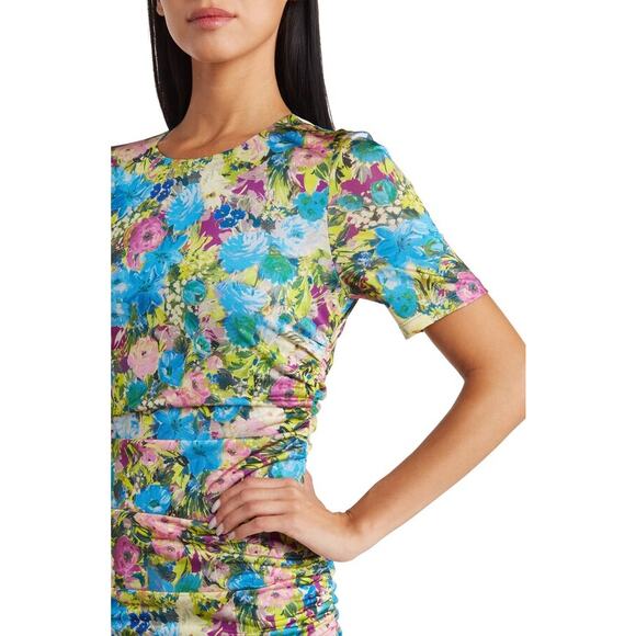 Black Halo Delina Print Ruched Midi Sheath Dress size 8 New with Tags - Picture 5 of 10